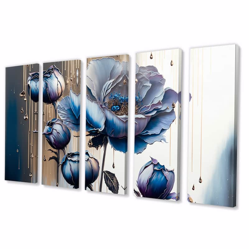 Designart "Ice Blue And Purple Violets II" Floral Violet Multipanel